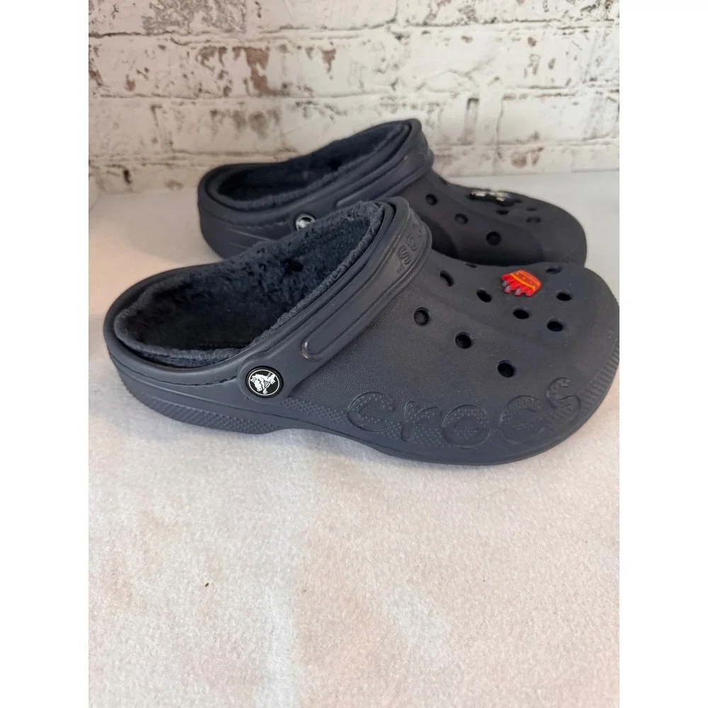 Crocs‎ Baya Lined Clogs Navy Blue Fleece Fur Fuzzy Mens 7 Womens 9 Slip On Shoes
